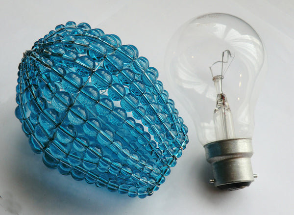 Clearance Flawed Chandelier Bead Light Bulb GLS Teal Blue Glass Cover Sleeve Lampshade Alternative Beaded 3