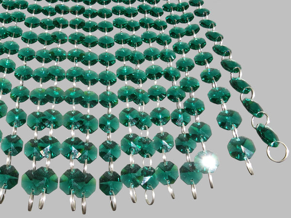 12 Strands Peacock Green 14mm Octagon Chandelier Drops Glass Crystals 2.4m Garland Beads Droplets 10