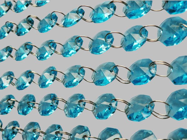 1 Strand 14 mm Aqua Teal Blue Octagon Chandelier Drops Cut Glass Crystals Garlands Beads Droplets 6