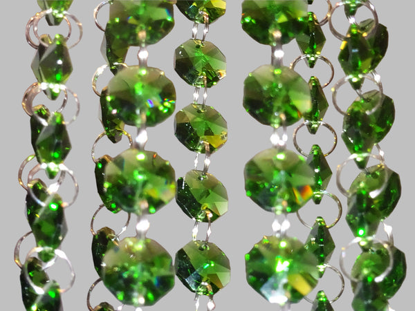 12 Strands Green 14mm Octagon Chandelier Drops Glass Crystals 2.4m Garland Beads Droplets 14