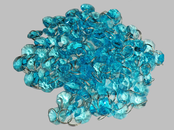 12 Strands Aqua Teal Blue 14mm Octagon Chandelier Drops Glass Crystals 2.4m Garland Beads Droplets 9
