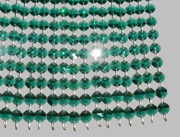 12 Strands Peacock Green 14mm Octagon Chandelier Drops Glass Crystals 2.4m Garland Beads Droplets 11