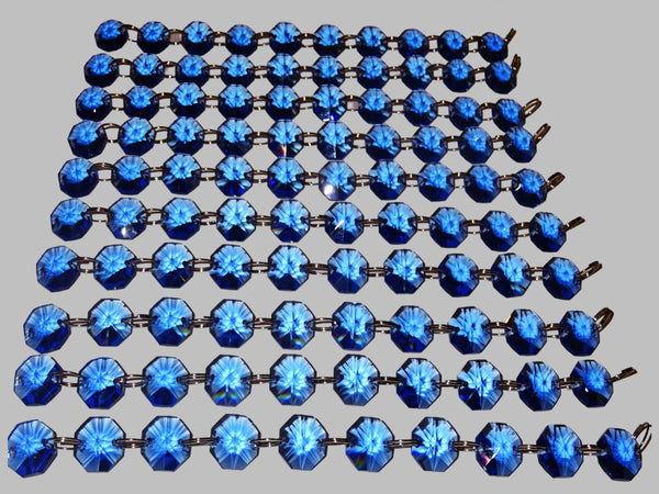 12 Strands Blue 14mm Octagon Chandelier Drops Glass Crystals 2.4m Garland Beads Droplets 10