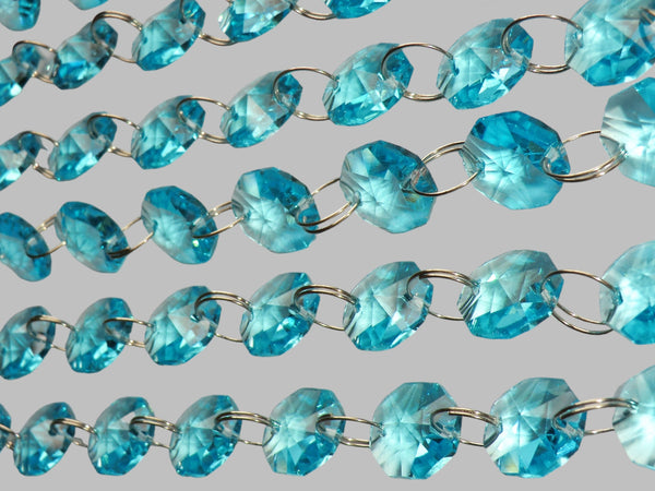 12 Strands Aqua Teal Blue 14mm Octagon Chandelier Drops Glass Crystals 2.4m Garland Beads Droplets 12