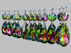 12 Vitrail AB Iridescent Silver Back Glass Oval 37 mm 1.5" Chandelier UK Crystals Drops Beads Droplets