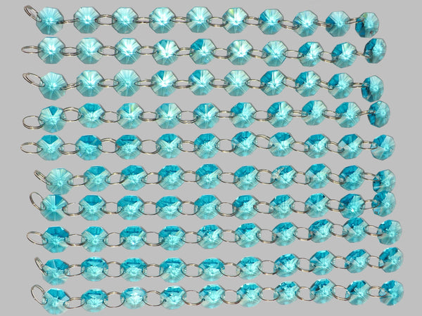 12 Strands Aqua Teal Blue 14mm Octagon Chandelier Drops Glass Crystals 2.4m Garland Beads Droplets 3