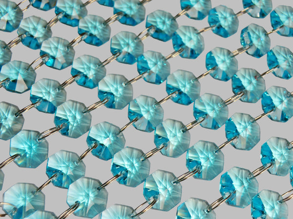 12 Strands Aqua Teal Blue 14mm Octagon Chandelier Drops Glass Crystals 2.4m Garland Beads Droplets 5