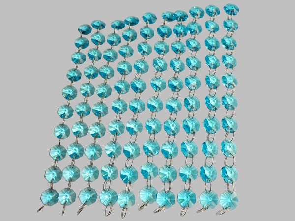 12 Strands Aqua Teal Blue 14mm Octagon Chandelier Drops Glass Crystals 2.4m Garland Beads Droplets 13