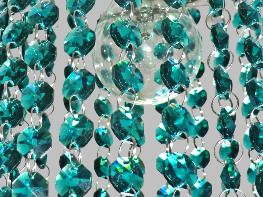 12 Strands Peacock Green 14mm Octagon Chandelier Drops Glass Crystals 2.4m Garland Beads Droplets 1