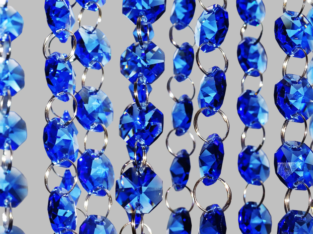 12 Strands Blue 14mm Octagon Chandelier Drops Glass Crystals 2.4m Garland Beads Droplets 1