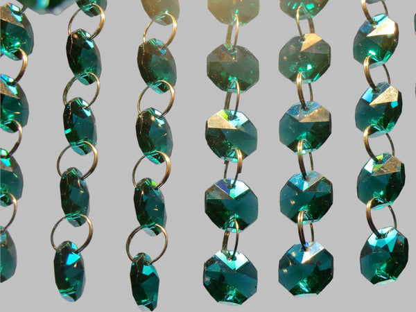 1 Strand 14 mm Peacock Green Octagon Chandelier Drops Cut Glass Crystals Garlands Beads Droplets