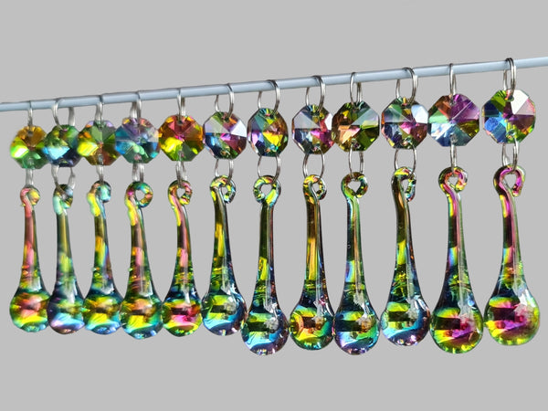 12 Vitrail AB Iridescent & Silver Cut Glass Orb 53 mm 2" Chandelier Crystals Drops Beads Droplets 3
