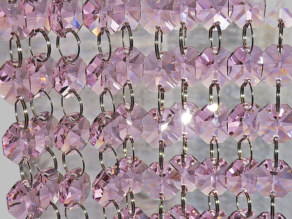 12 Strands Soft Pink 14mm Octagon Chandelier Drops Glass Crystals 2.4m Garland Beads Droplets 10
