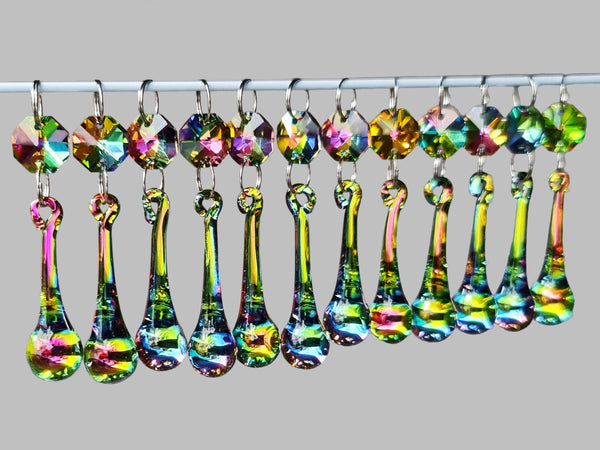 12 Vitrail AB Iridescent & Silver Cut Glass Orb 53 mm 2" Chandelier Crystals Drops Beads Droplets 1