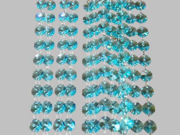 1 Strand 14 mm Aqua Teal Blue Octagon Chandelier Drops Cut Glass Crystals Garlands Beads Droplets 1