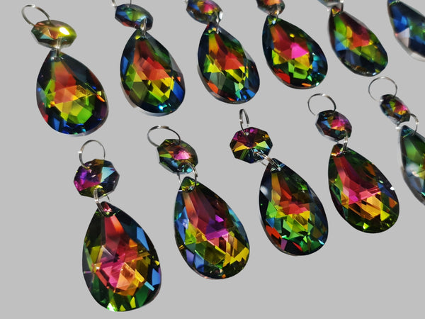 12 Vitrail AB Iridescent Silver Back Glass Oval 37 mm 1.5" Chandelier Crystals Drops Beads Droplets 6