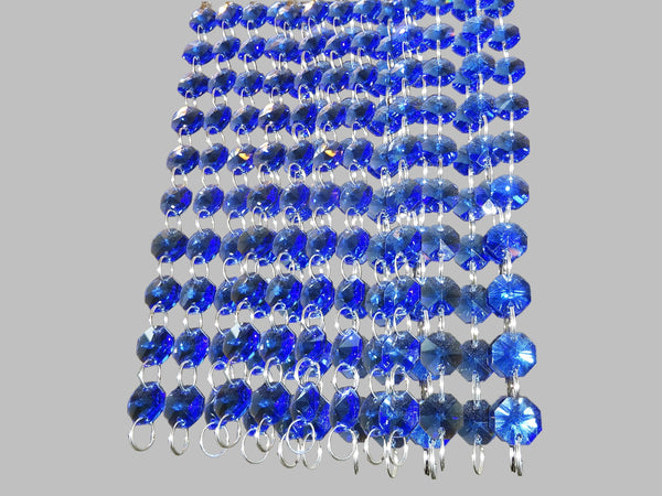 12 Strands Blue 14mm Octagon Chandelier Drops Glass Crystals 2.4m Garland Beads Droplets 