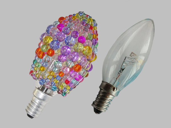CLEARANCE FLAWED Chandelier Bead Candle Light Bulb Multi Colour Pastel Glass Cover Sleeve Beaded