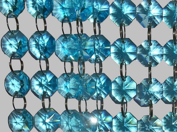 1 Strand 14 mm Aqua Teal Blue Octagon Chandelier Drops Cut Glass Crystals Garlands Beads Droplets 2