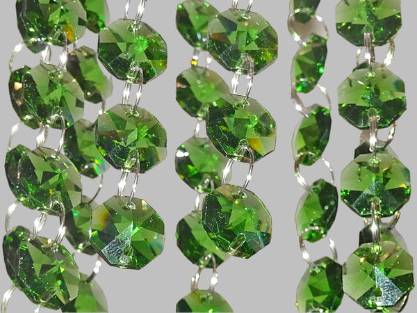 12 Strands Green 14mm Octagon Chandelier Drops Glass Crystals 2.4m Garland Beads Droplets 12