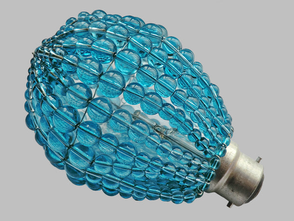 CLEARANCE FLAWED Chandelier Bead Light Bulb GLS Teal Blue Glass Cover Sleeve Lampshade Alternative Beaded