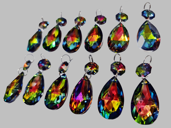 12 Vitrail AB Iridescent Silver Back Glass Oval 37 mm 1.5" Chandelier Crystals Drops Beads Droplets 3