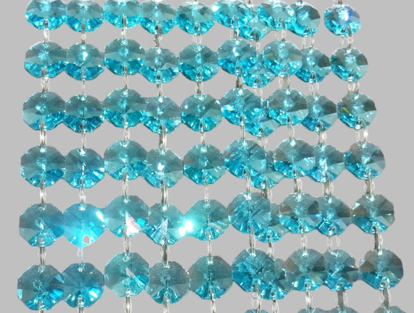 12 Strands Aqua Teal Blue 14mm Octagon Chandelier Drops Glass Crystals 2.4m Garland Beads Droplets 6