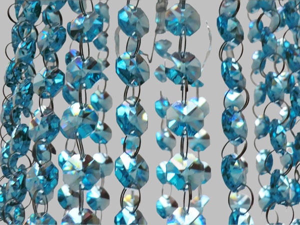 12 Strands Aqua Teal Blue 14mm Octagon Chandelier Drops Glass Crystals 2.4m Garland Beads Droplets 4
