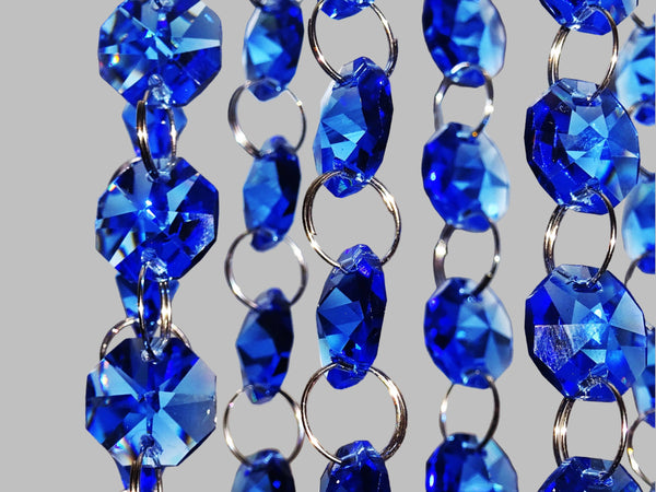 12 Strands Blue 14mm Octagon Chandelier Drops Glass Crystals 2.4m Garland Beads Droplets 5