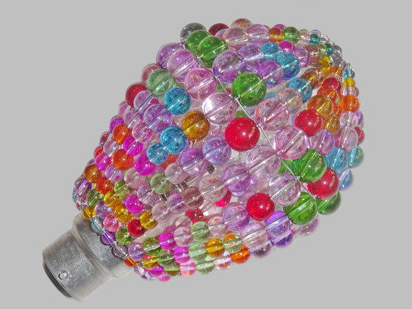 CLEARANCE FLAWED Chandelier Bead Light Bulb GLS Multi Pastel Colour Glass Cover Sleeve Lampshade Alternative Beaded