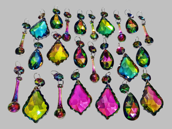 24 Vitrail Iridescent Chandelier Drops Cut Glass Crystals Beads Droplets Set Silver Backed Decorations 9