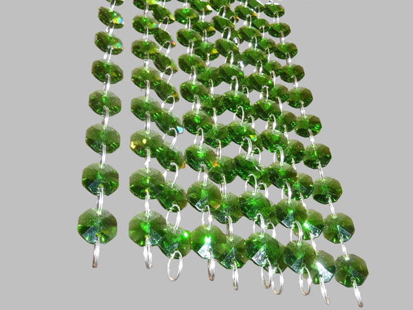 12 Strands Green 14mm Octagon Chandelier Drops Glass Crystals 2.4m Garland Beads Droplets 13