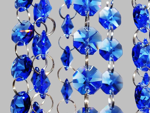12 Strands Blue 14mm Octagon Chandelier Drops Glass Crystals 2.4m Garland Beads Droplets 9