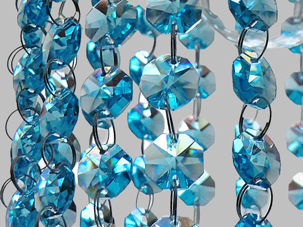 12 Strands Aqua Teal Blue 14mm Octagon Chandelier Drops Glass Crystals 2.4m Garland Beads Droplets 7