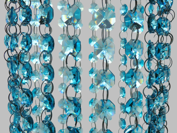 12 Strands Aqua Teal Blue 14mm Octagon Chandelier Drops Glass Crystals 2.4m Garland Beads Droplets 1