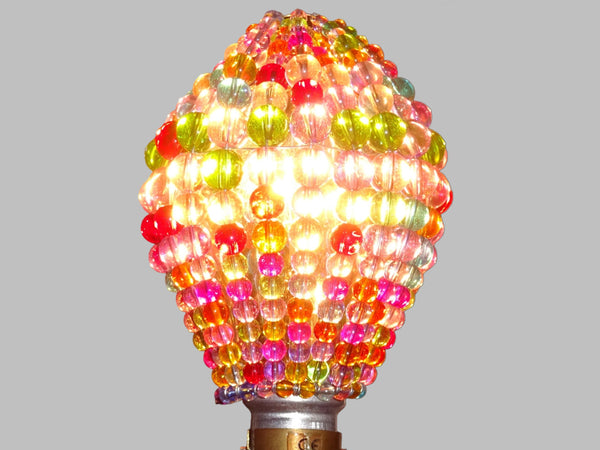 CLEARANCE FLAWED Chandelier Bead Light Bulb GLS Multi Pastel Colour Glass Cover Sleeve Lampshade Alternative Beaded