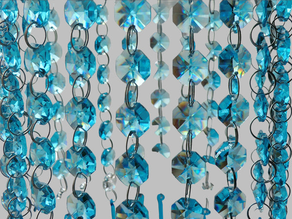12 Strands Aqua Teal Blue 14mm Octagon Chandelier Drops Glass Crystals 2.4m Garland Beads Droplets 11