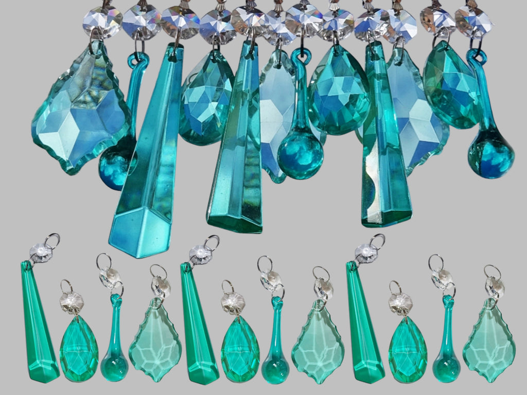 12 Aqua Marine Turquoise Green Chandelier Drops Cut Glass UK Crystals Beads Droplets Light Parts Sun Catchers 1