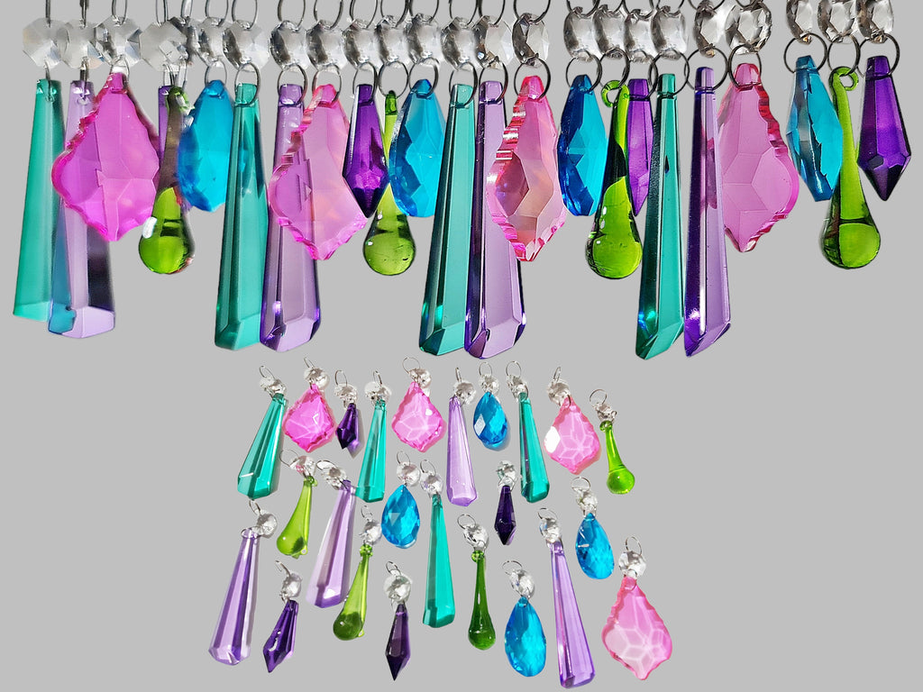 24 Chandelier Drops Glass UK Crystals Beads Tropical Colours Prisms Droplets Christmas Tree Decorations 0