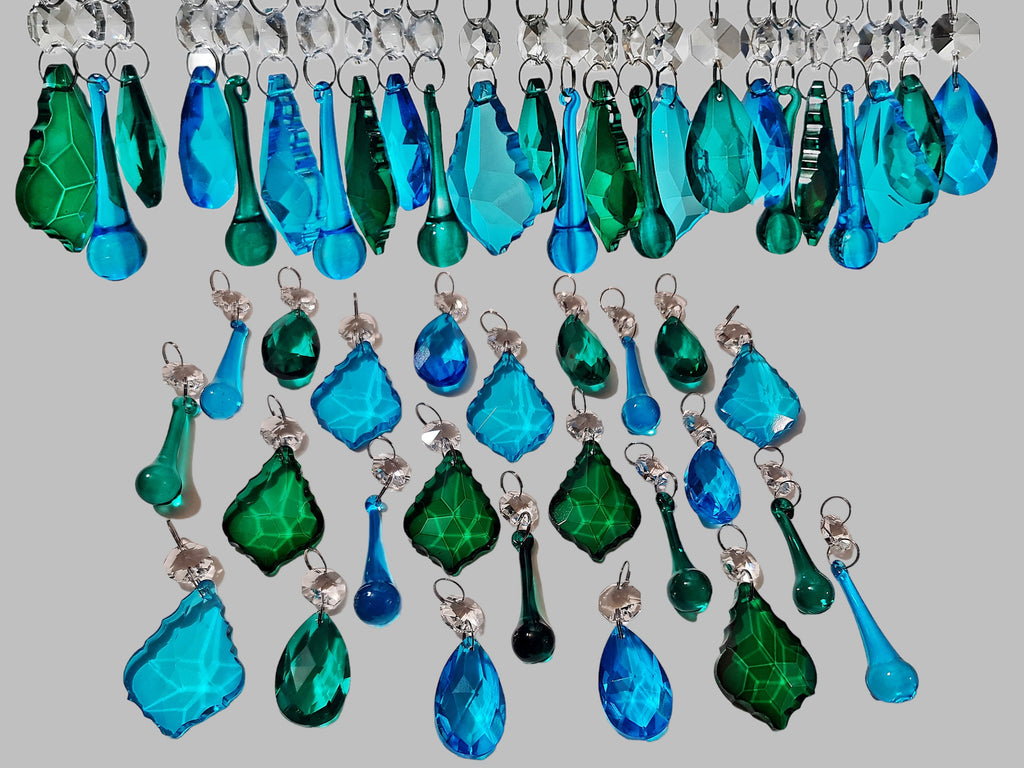 24 Peacock & Teal Chandelier Drops Crystals Beads Droplets Cut Glass Prisms Wedding Decorations 1