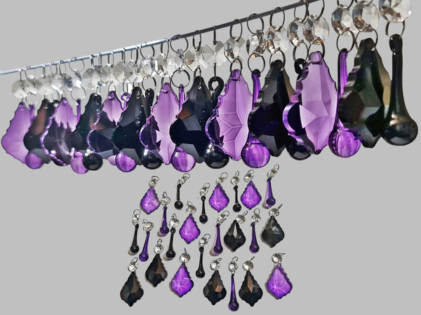 24 Chandelier Drops Gothic Black Purple Cut Glass UK Crystals Beads Droplets Christmas Tree Decorations 1