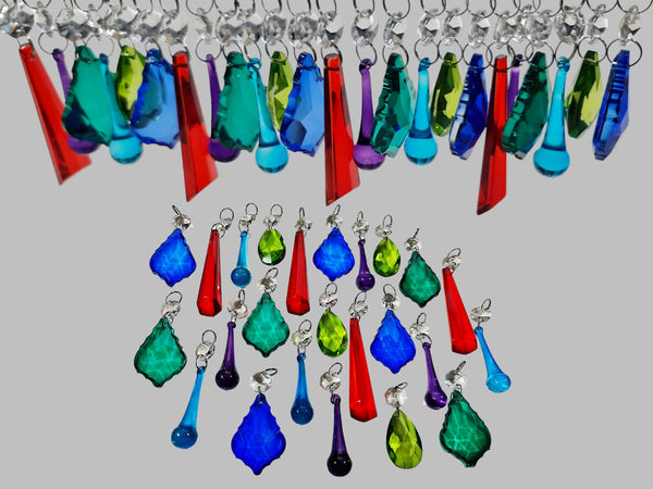 24 Chandelier Drops Cut Glass Crystals Beads Antique Colours Prisms Hanging Pendant Droplets 1