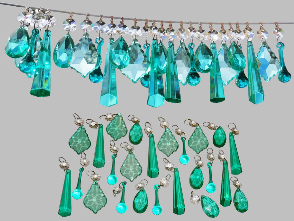 24 Aqua Marine Turquoise Green Chandelier Drops Cut Glass Crystals Beads Droplets Christmas Wedding Decorations 1