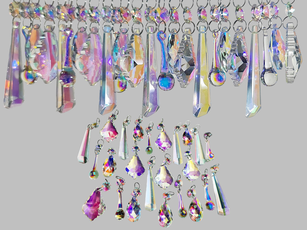 24 Aurora Borealis AB Iridescent Chandelier Drops Cut Glass UK Crystals Beads Droplets Christmas Tree Decorations 1