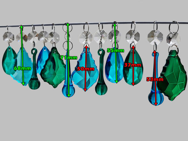 12 Peacock & Teal Chandelier Drops Crystals Beads Droplets Cut Glass Prisms Light Lamp Parts 2