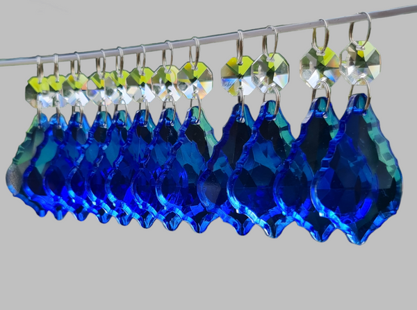 12 Blue Leaf 50 mm 2" Chandelier Crystals Drops Beads Droplets Hanging Decorations Parts 1