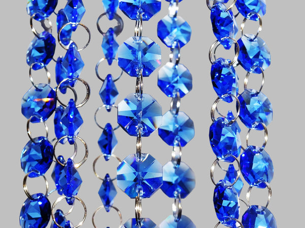 1 Strand 14 mm Cobalt Blue Octagon Chandelier Drops Cut Glass Crystals Garlands Beads Droplets 8