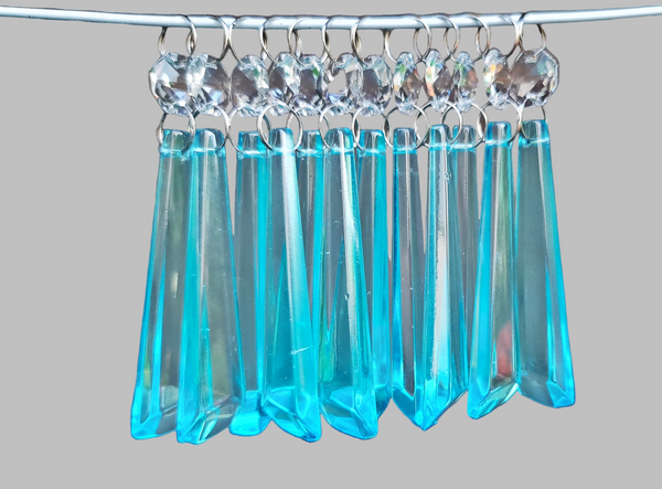 1 Aqua Teal Blue Cut Glass Icicles 72 mm 3" Chandelier Crystals Drops Beads Droplets Light Parts 7