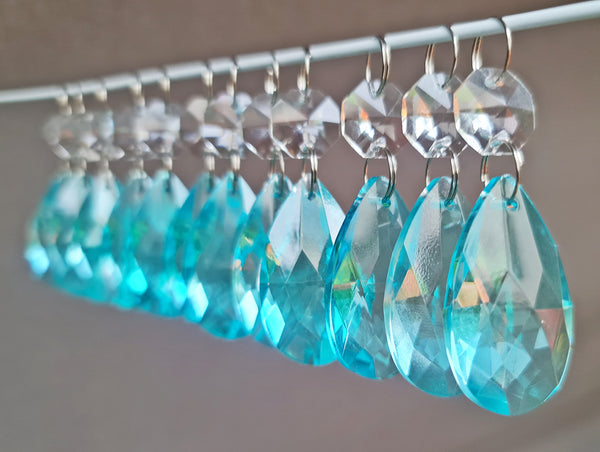 1 Aqua Light Teal Blue Cut Glass Oval 37 mm 1.5" Chandelier Crystals Drops Beads Droplets Light Parts 7
