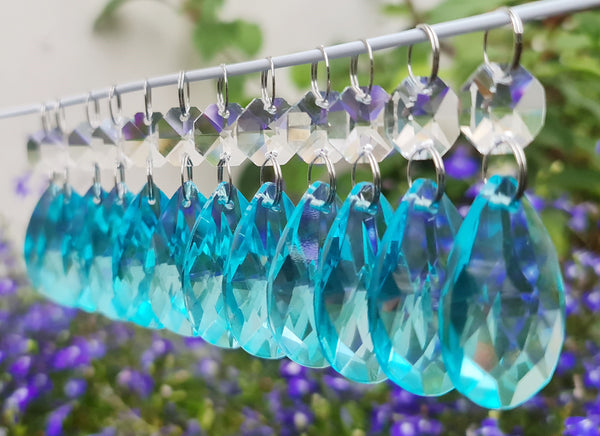 1 Aqua Light Teal Blue Cut Glass Oval 37 mm 1.5" Chandelier Crystals Drops Beads Droplets Light Parts 9